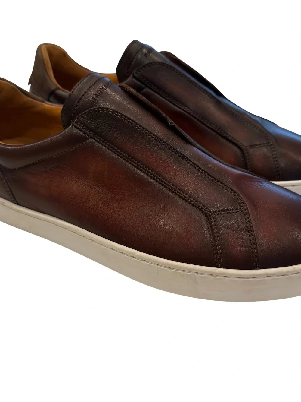 Magnanni Mens Gaslon Dress Sneakers Brown Leather Slip-On Sz US 8.5 EU 41.5 NEW
